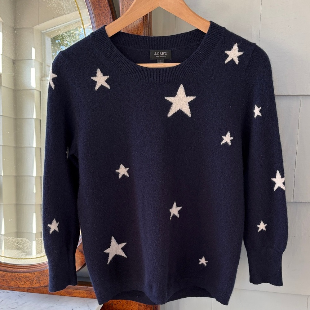 J. Crew 100% Cashmere Women's Navy Star Sweater